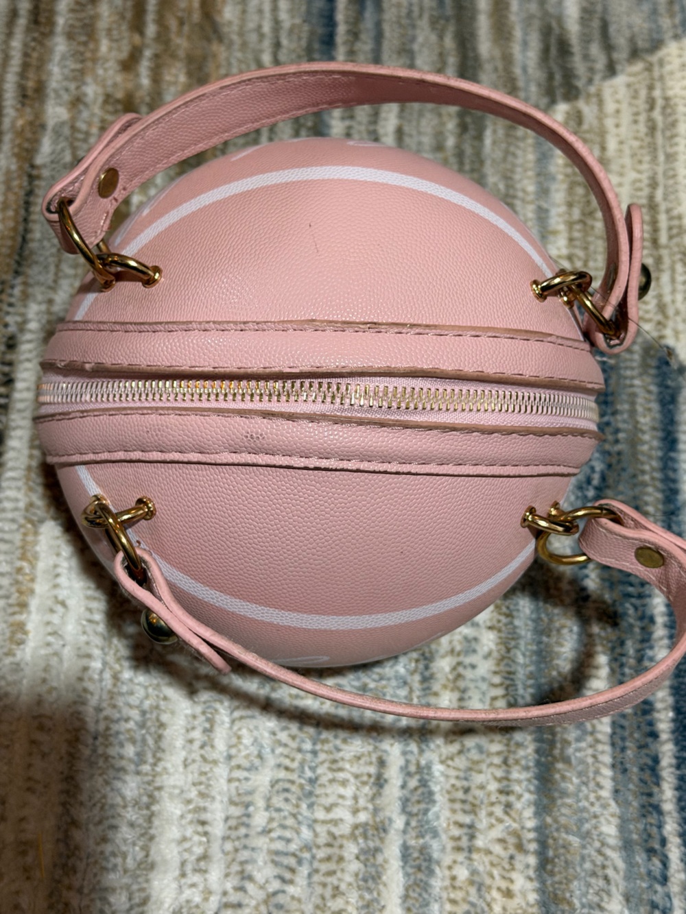 Round Pink Mini Basketball hand Bag with Gold Hardware